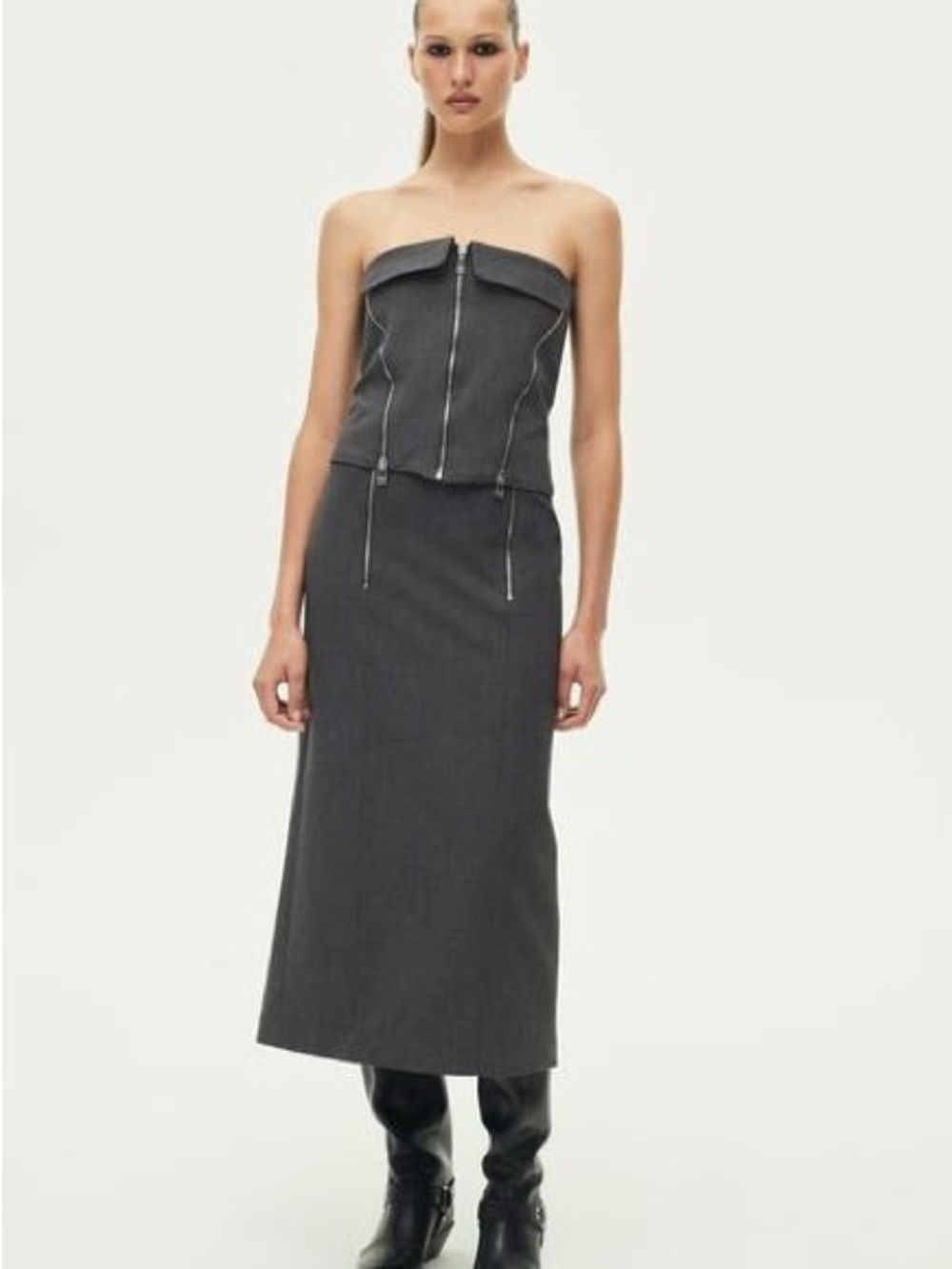 Strapless Dark Gray Zip-Front Tube top